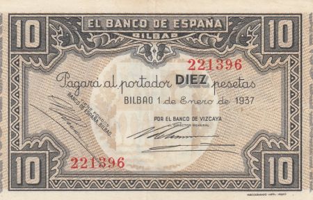 Espagne 10 Pesetas - Por el banco de Vizcaya - 1937 - P.S562f