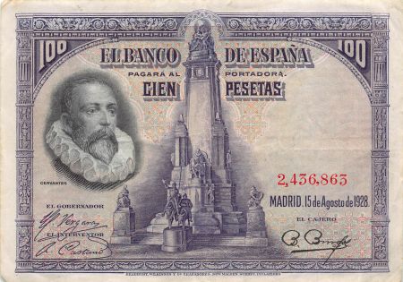 Espagne 100 Pesetas - Cervantes - 1928 Sans Série