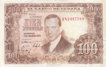 Espagne 100 Pesetas - J.R. de Torres - 07-04-1953 - Série 1N