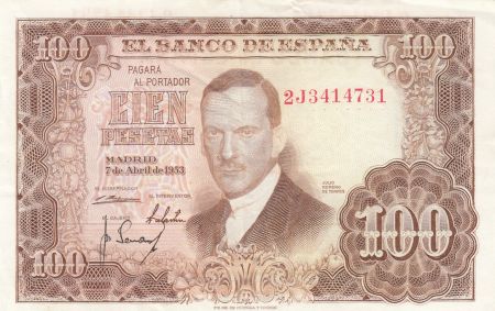 Espagne 100 Pesetas - J.R. de Torres - 07-04-1953 - Série 2J