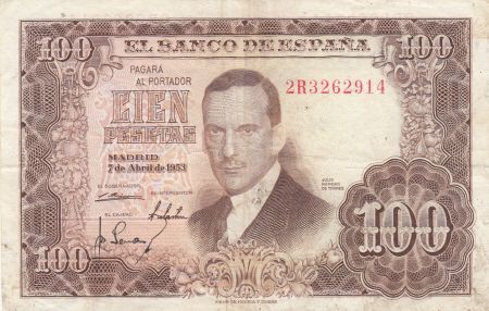 Espagne 100 Pesetas - J.R. de Torres - 07-04-1953 - Série 2R