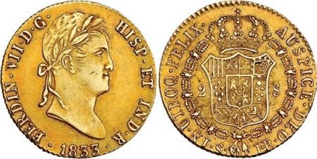 Espagne 2 Escudos Ferdinand VII - Armoiries 1833 S JB Seville