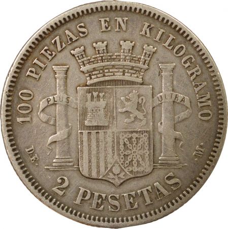 Espagne 2 Pesetas Argent, Gouvernement Provisoire - 1874 M Madrid