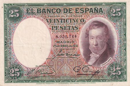 Espagne 25 Pesetas - Vicente Lopez - 1931 - P.81