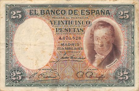 Espagne 25 Pesetas - Vicente Lopez - 1931