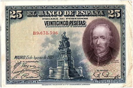 Espagne 25 Pesetas P. Calderon de la Barca - 1928 - Série B - TTB - P.74