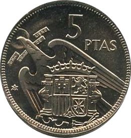 Espagne 5 Peseta KF. Franco Caudillo d\'Espagne 1957