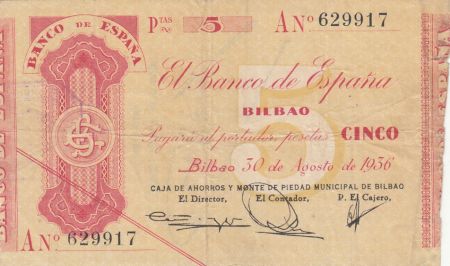 Espagne 5 Pesetas - Caja de Ahorros y Monte de Piedad Municipal de Bilbao - 1937 - P.S551b-1