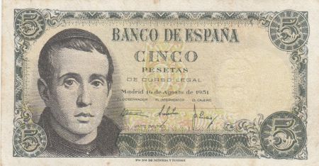 Espagne 5 Pesetas - Jaime Balmes - Cathédrale de Vic - 1951