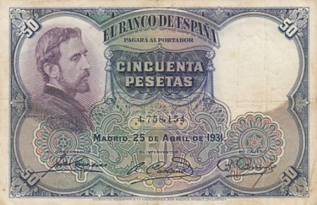 Espagne 50 Pesetas - 1931 - E. Rosales - Sans série