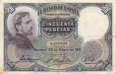 Espagne 50 Pesetas - Eduardo Rosales - 1931