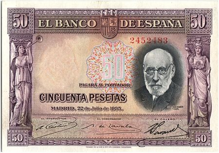 Espagne 50 Pesetas, Santiago Ramon y Cajal - 1935 - SUP - P.88