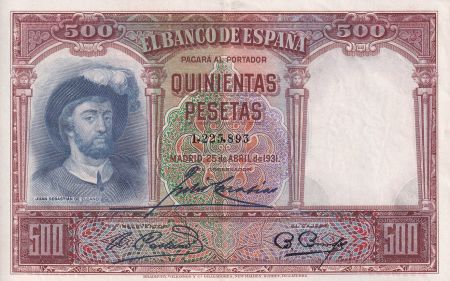 Espagne 500 Pesetas  -  J. S. de Elcano - 1931 - P.85