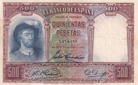 Espagne 500 Pesetas  -  J. S. de Elcano - 1931 - P.85