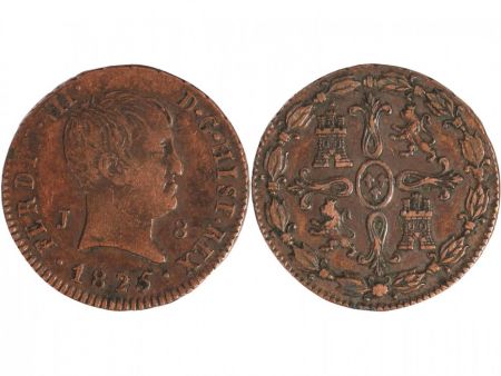 Espagne 8 Maravedis Ferdinand VII - Armoiries - 1825