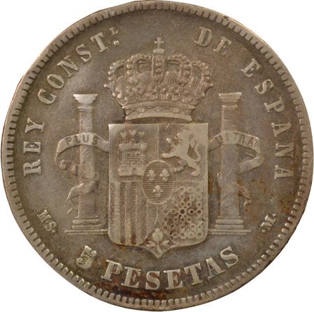 Espagne Alphonse XII - 5 Pesetas Argent, 3e Portrait - 1885 Madrid