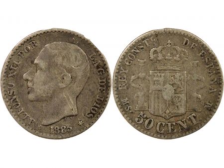 Espagne Alphonse XII - 50 Centimos Argent - 1885 Madrid