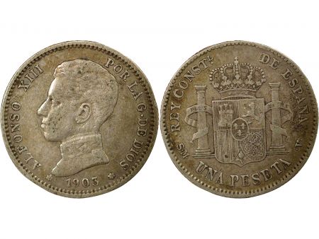 Espagne Alphonse XIII - 1 Peseta Argent, 4e Portrait - 1903 Madrid