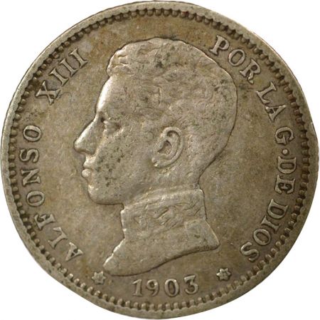 Espagne Alphonse XIII - 1 Peseta Argent, 4e Portrait - 1903 Madrid