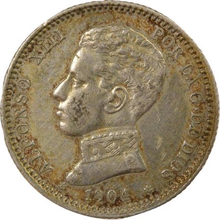 Espagne Alphonse XIII - 1 Peseta Argent, 4e Portrait - 1904 Madrid