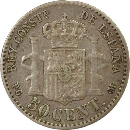 Espagne Alphonse XIII - 50 Centimos Argent, 1e Portrait - 1892 M Madrid