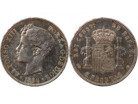 Espagne ESPAGNE, ALPHONSE XIII - 5 PESETAS ARGENT 1898 SGV