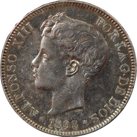 Espagne ESPAGNE, ALPHONSE XIII - 5 PESETAS ARGENT 1898 SGV