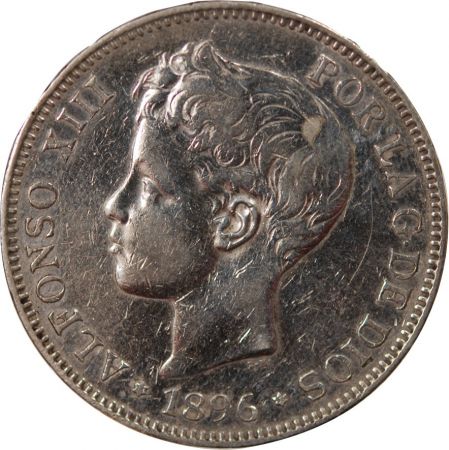 Espagne ESPAGNE, ALPHONSE XIII - 5 PESETAS ARGENT 3e PORTRAIT - 1896 MADRID