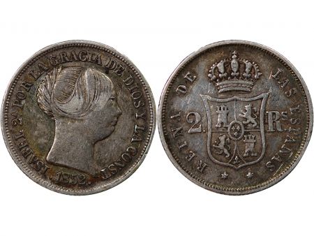 Espagne ESPAGNE  ISABELLE II - 2 REALES ARGENT 1852 - 6 pointes sur étoile