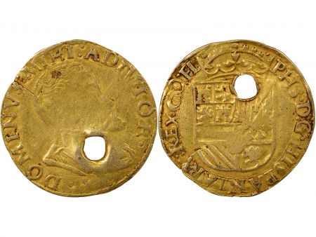 Espagne Flandre, Philippe II - 1/2 Real d\'Or - 1559 / 1567 Bruges, Percé