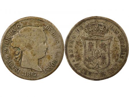 Espagne Isabelle II - 40 Centimos Argent - 1867 Madrid