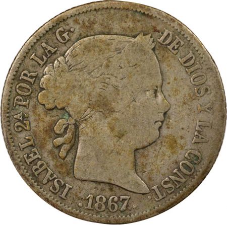 Espagne Isabelle II - 40 Centimos Argent - 1867 Madrid