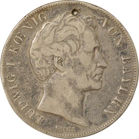 Etats Allemands (Bavière) Bavière, Louis I - 2 Gulden Argent - 1847 percé