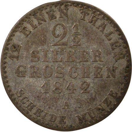 Etats Allemands (Prusse) Roy. de Prusse, Frédéric-Guillaume IV - 2 1/2 Groschen - 1842 A Berlin