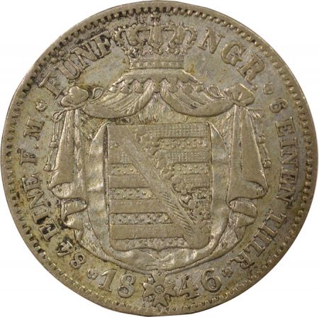 Etats Allemands (Saxe) Frédéric-Auguste II - 1/6 Thaler Argent - 1846 F Stuttgart