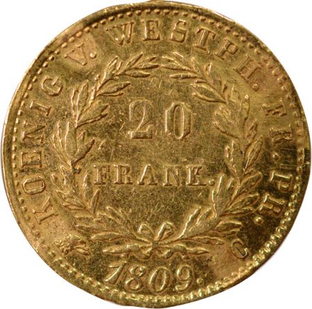 Etats Allemands (Westphalie) Westphalie, Jérôme Bonaparte - 20 Franken Or - 1809 C Cassel