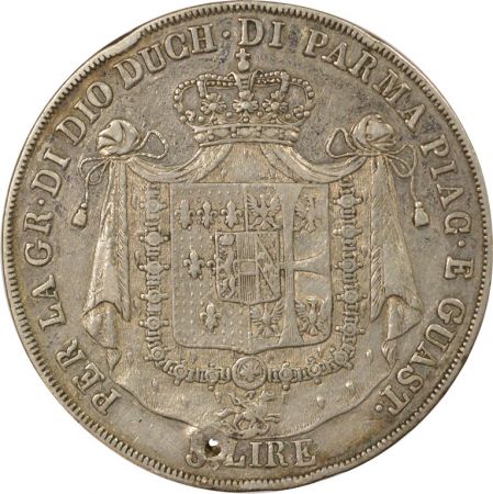 Etats Italiens Parme et Plaisance, Marie Louise - 5 Lire Argent - 1815 Parme, Percé