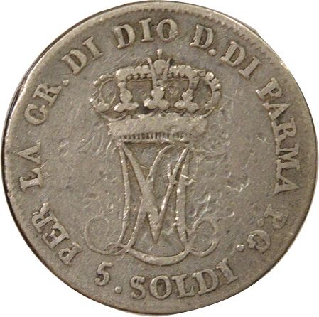 Etats Italiens Parme et Plaisance, Marie Louise - 5 Soldi Argent - 1815 Parme