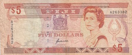 Fidji 5 dollars - Elisabeth II - Fidjiens - 1992