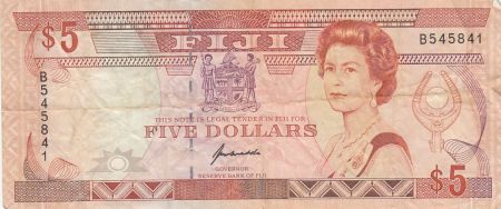 Fidji 5 dollars - Elisabeth II - Fidjiens - Série B - 1992