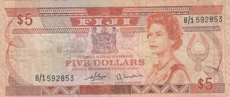 Fidji 5 dollars - Elisabeth II - Fidjiens - Série B/1 - 1992