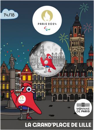 France - Monnaie de Paris La Grand\'Place de Lille - 10 Euros Argent Couleur 2024 (MDP) - La France accueille les Jeux - Mascotte