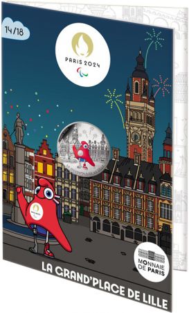 France - Monnaie de Paris La Grand\'Place de Lille - 10 Euros Argent Couleur 2024 (MDP) - La France accueille les Jeux - Mascotte