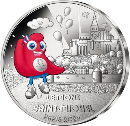 France - Monnaie de Paris Mont Saint-Michel - 10 Euros Argent Couleur 2024 (MDP) - La France accueille les Jeux - Mascottes Pari