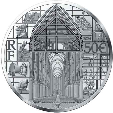 France - Monnaie de Paris Reconstruire Notre Dame - 50 Euros Argent BE 2024 - Excellence à la française (MDP)