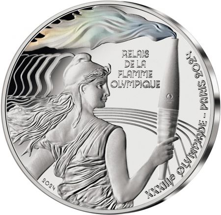 France - Monnaie de Paris Relais de la Flamme olympique - Paris 2024 - 10 Euros Argent BE 2024