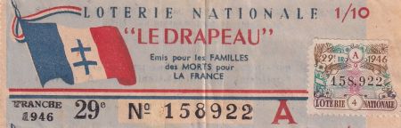 France 1/10 Loterie Nationale - \ Le drapeau\  - 1946 - TTB