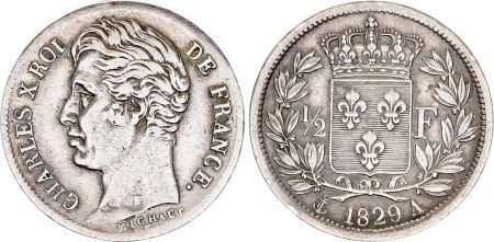 France 1/2 franc Charles X 1829 A Paris - Argent