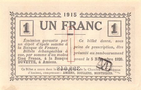 France 1 Franc - Chambre de Commerce d\'Amiens 1915 - SPL