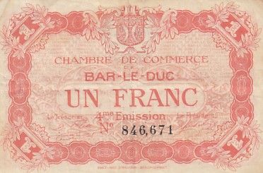 France 1 franc - Chambre de commerce de Bar-Le-Duc - 4ème émission - 1922